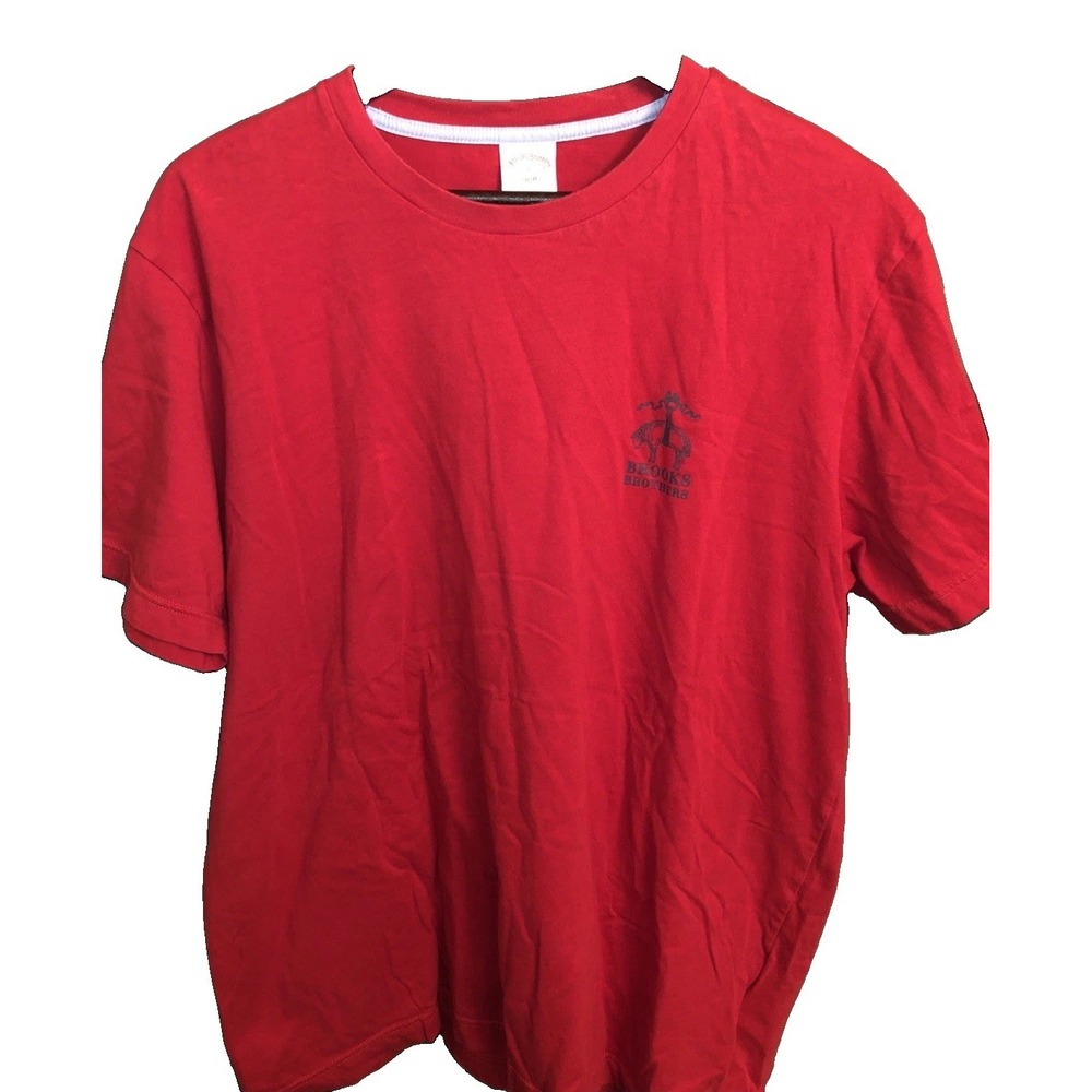 Brooks Brothers 1818 Mens Red Short Sleeve Tee Shirt Size Large 100% Cotton